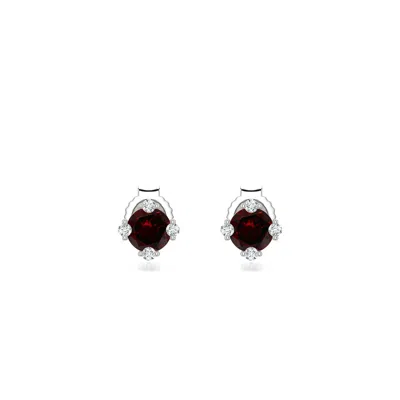 Angara 0.72 Ctw Round Garnet Stud Earrings With Accents In Platinum/dark Red