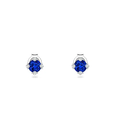 Angara 0.72 Ctw Round Lab-grown Blue Sapphire Stud Earrings With Accents