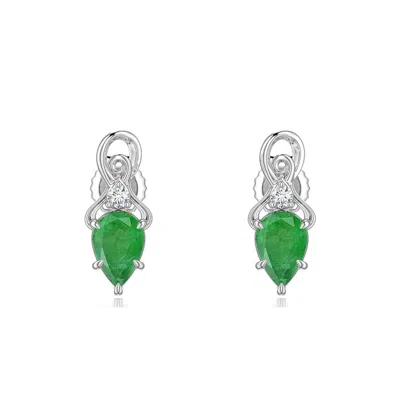Angara 0.74 Ctw Inverted Pear Emerald Swirl Earrings With Diamond Accent In Green