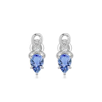 Angara 0.74 Ctw Inverted Pear Tanzanite Swirl Earrings With Diamond Accent In Platinum/light Violet Blue