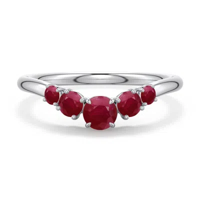 Angara 0.74 Ctw Round Ruby Graduated Side Stone Engagement Ring In Metallic