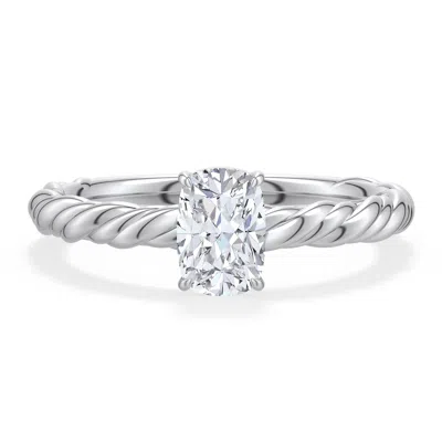 Angara 0.75 Ctw Cushion Rectangular Diamond Twisted Rope Shank Engagement Ring In Platinum/g