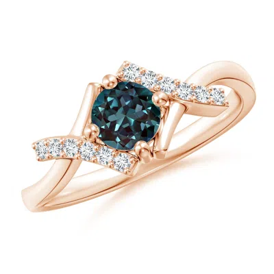 Angara 0.75 Ctw Round Lab-grown Alexandrite Bypass Ring With Diamond Accents In Rose Gold/bluish Green Changing To Brownish Or Pinkish Purple