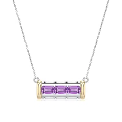Angara 0.75 Ctw Sterling Silver And 18k Yellow Gold Emerald-cut Amethyst Barrel-shaped Pendant In Silver & 18k Yellow Gold/light Purple