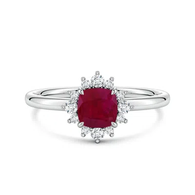 Angara 0.76 Ctw Cushion Ruby Ornate Halo Engagement Ring In Metallic