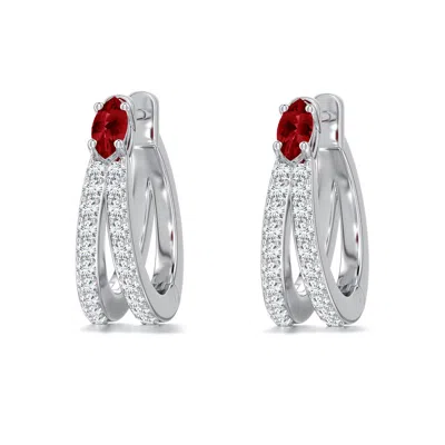 Angara 0.76 Ctw Marquise Lab-grown Ruby And Diamond Double-row Hoop Earrings In Metallic