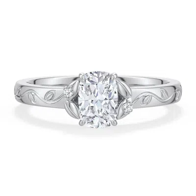Angara 0.77 Ctw Cushion Rectangular Diamond Leaf Vine Engagement Ring In Platinum/g