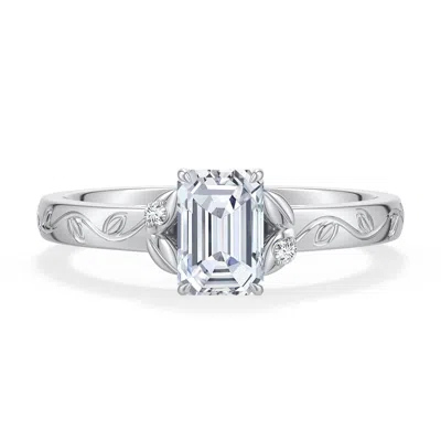 Angara 0.77 Ctw Emerald-cut Diamond Leaf Vine Engagement Ring In Platinum/g