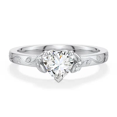 Angara 0.77 Ctw Heart-shaped Diamond Leaf Vine Engagement Ring In Platinum/g