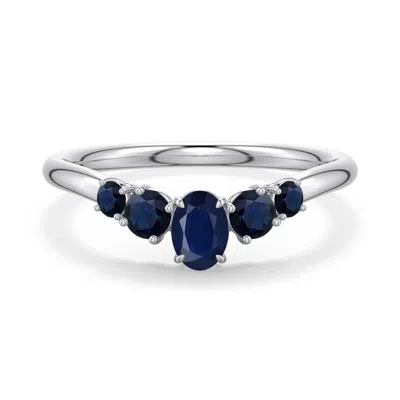 Angara 0.78 Ctw Oval Blue Sapphire Graduated Side Stone Engagement Ring In Metallic