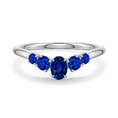 Angara 0.78 Ctw Oval Lab-grown Blue Sapphire Graduated Side Stone Engagement Ring
