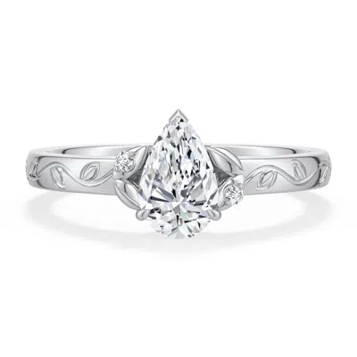 Angara 0.78 Ctw Pear-shaped Diamond Leaf Vine Engagement Ring In Platinum/g