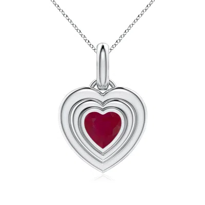 Angara 0.8 Ctw Bezel-set Lab-grown Ruby Three-step Heart Solitaire Pendant In Metallic