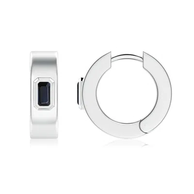 Angara 0.8 Ctw Emerald-cut Blue Sapphire Men's Octagon Huggie Hoop Earrings