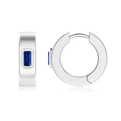 Angara 0.8 Ctw Emerald-cut Lab-grown Blue Sapphire Men's Octagon Huggie Hoop Earrings In Metallic