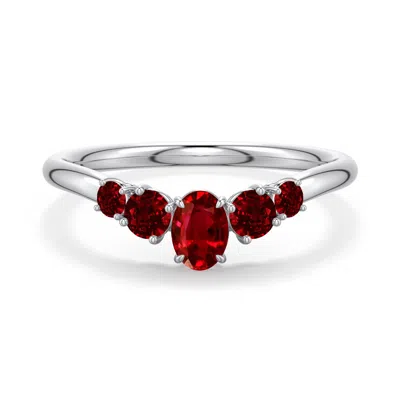 Angara 0.8 Ctw Oval Lab-grown Ruby Graduated Side Stone Engagement Ring In Red
