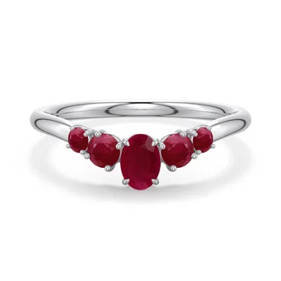 Angara 0.8 Ctw Oval Ruby Graduated Side Stone Engagement Ring In Metallic