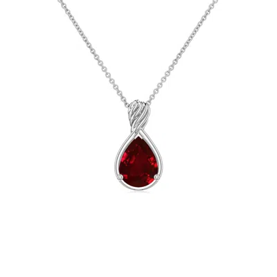 Angara 0.8 Ctw Pear Lab-grown Ruby Twisted Frame Infinity Pendant In Metallic