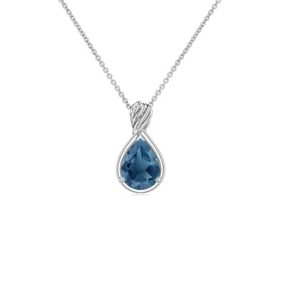 Angara 0.8 Ctw Pear London Blue Topaz Twisted Frame Infinity Pendant In Platinum/light Greenish Blue