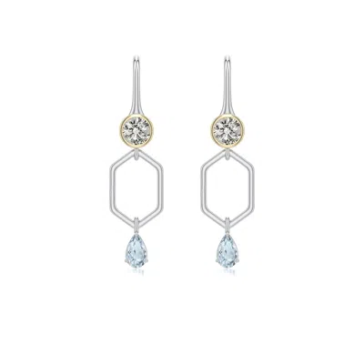 Angara 0.8 Ctw Sterling Silver And 18k Yellow Gold Pear Aquamarine Hexagonal Earrings In Silver & 18k Yellow Gold/light Sky Blue