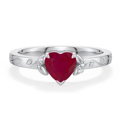 Angara 0.82 Ctw Heart-shaped Ruby Leaf Vine Engagement Ring In Platinum/dark Red