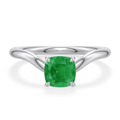 Angara 0.85 Ctw Cushion Emerald Curved Shank Engagement Ring In Platinum/medium Green