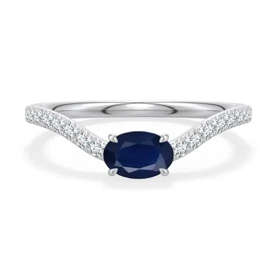 Angara 0.85 Ctw East-west Oval Blue Sapphire Curved Engagement Ring With Accents In Platinum/dark Blue