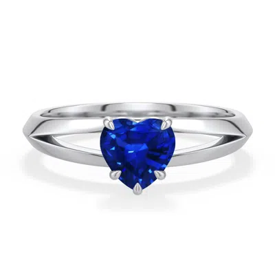 Angara 0.85 Ctw Heart-shaped Lab-grown Blue Sapphire Knife-edge Split Shank Engagement Ring In Platinum/deep Rich Blue