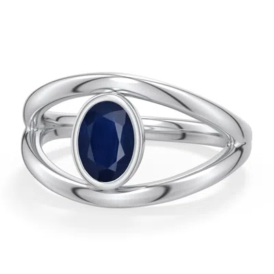 Angara 0.85 Ctw Oval Blue Sapphire Bypass Split Shank Engagement Ring In Platinum/dark Blue