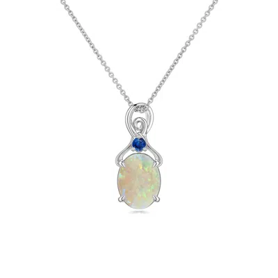 Angara 0.85 Ctw Oval Opal Swirl Pendant With Blue Sapphire Accent In Metallic
