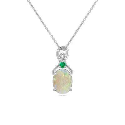 Angara 0.85 Ctw Oval Opal Swirl Pendant With Emerald Accent In Metallic