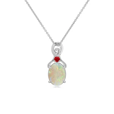 Angara 0.85 Ctw Oval Opal Swirl Pendant With Ruby Accent In Metallic