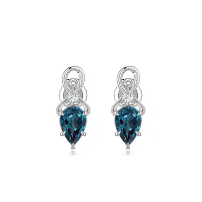 Angara 0.86 Ctw Inverted Pear Lab-grown Alexandrite Swirl Earrings With Diamond Accent In Platinum/bluish Green Changing To Brownish Or Pinkish Purple