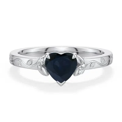 Angara 0.87 Ctw Heart-shaped Blue Sapphire Leaf Vine Engagement Ring In Platinum/dark Blue