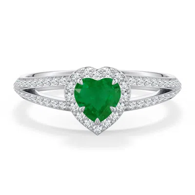 Angara 0.87 Ctw Heart-shaped Emerald Halo Engagement Ring With Accents In Metallic