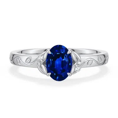 Angara 0.87 Ctw Oval Lab-grown Blue Sapphire Leaf Vine Engagement Ring In Platinum/deep Rich Blue