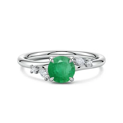 Angara 0.87 Ctw Round Emerald Engagement Ring With Multi-shape Diamond Accents In Green