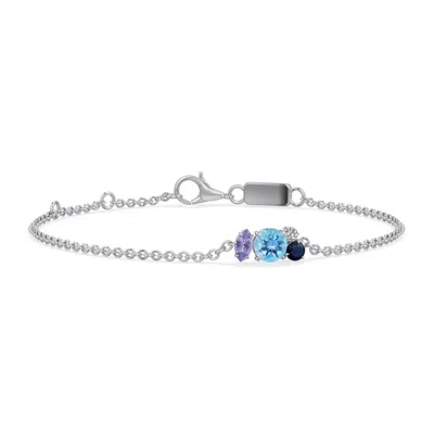 Angara 0.88 Ctw Asymmetric Blue Multi-gemstone Chain Bracelet In Silver