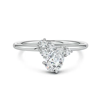Angara 0.88 Ctw Off-centered Pear Diamond Engagement Ring With Scattered Accents In Metallic