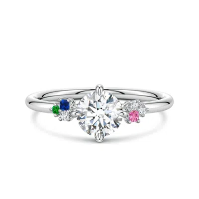 Angara 0.89 Ctw Round Diamond Engagement Ring With Colored Gemstone Accents In Metallic