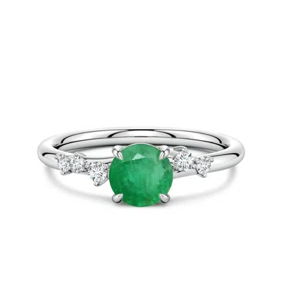 Angara 0.89 Ctw Round Emerald Engagement Ring With Scattered Accents In Metallic