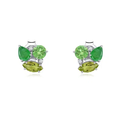 Angara 0.9 Ctw Asymmetric Green Multi-gemstone Stud Earrings