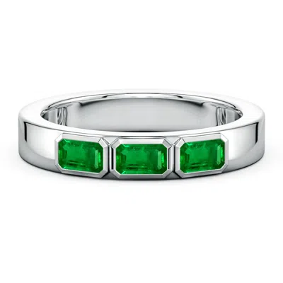 Angara 0.9 Ctw East-west Emerald-cut Lab-grown Emerald Men's Three Stone Ring In Metallic