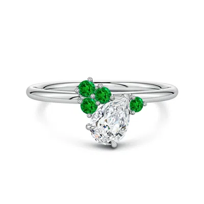 Angara 0.9 Ctw Off-centered Pear Diamond Engagement Ring With Scattered Emeralds In Metallic