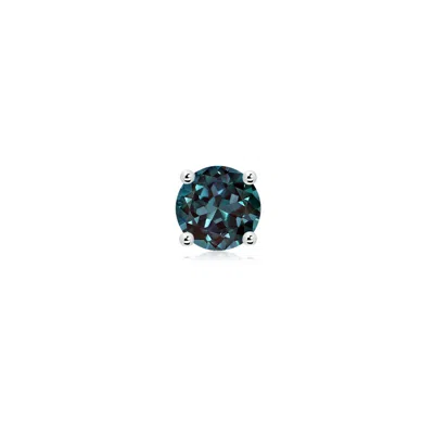 Angara 0.94 Ctw Basket-set Round Lab-grown Alexandrite Stud Earring In Platinum/bluish Green Changing To Brownish Or Pinkish Purple