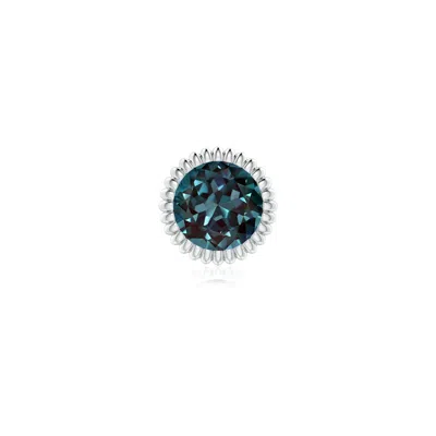 Angara 0.94 Ctw Bezel-set Solitaire Round Lab-grown Alexandrite Beaded Halo Stud In Platinum/bluish Green Changing To Brownish Or Pinkish Purple