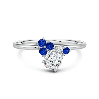 Angara 0.94 Ctw Off-centered Pear Diamond Engagement Ring With Scattered Blue Sapphires In Metallic