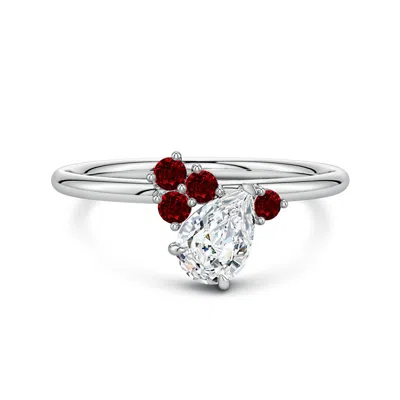 Angara 0.94 Ctw Off-centered Pear Diamond Engagement Ring With Scattered Rubies In Metallic