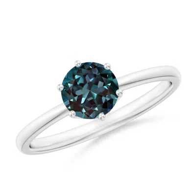 Angara 0.94 Ctw Six-prong Set Round Lab-grown Alexandrite Solitaire Ring In Platinum/bluish Green Changing To Brownish Or Pinkish Purple