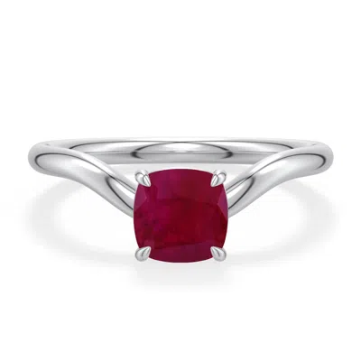 Angara 0.95 Ctw Cushion Ruby Curved Shank Engagement Ring In Platinum/dark Red